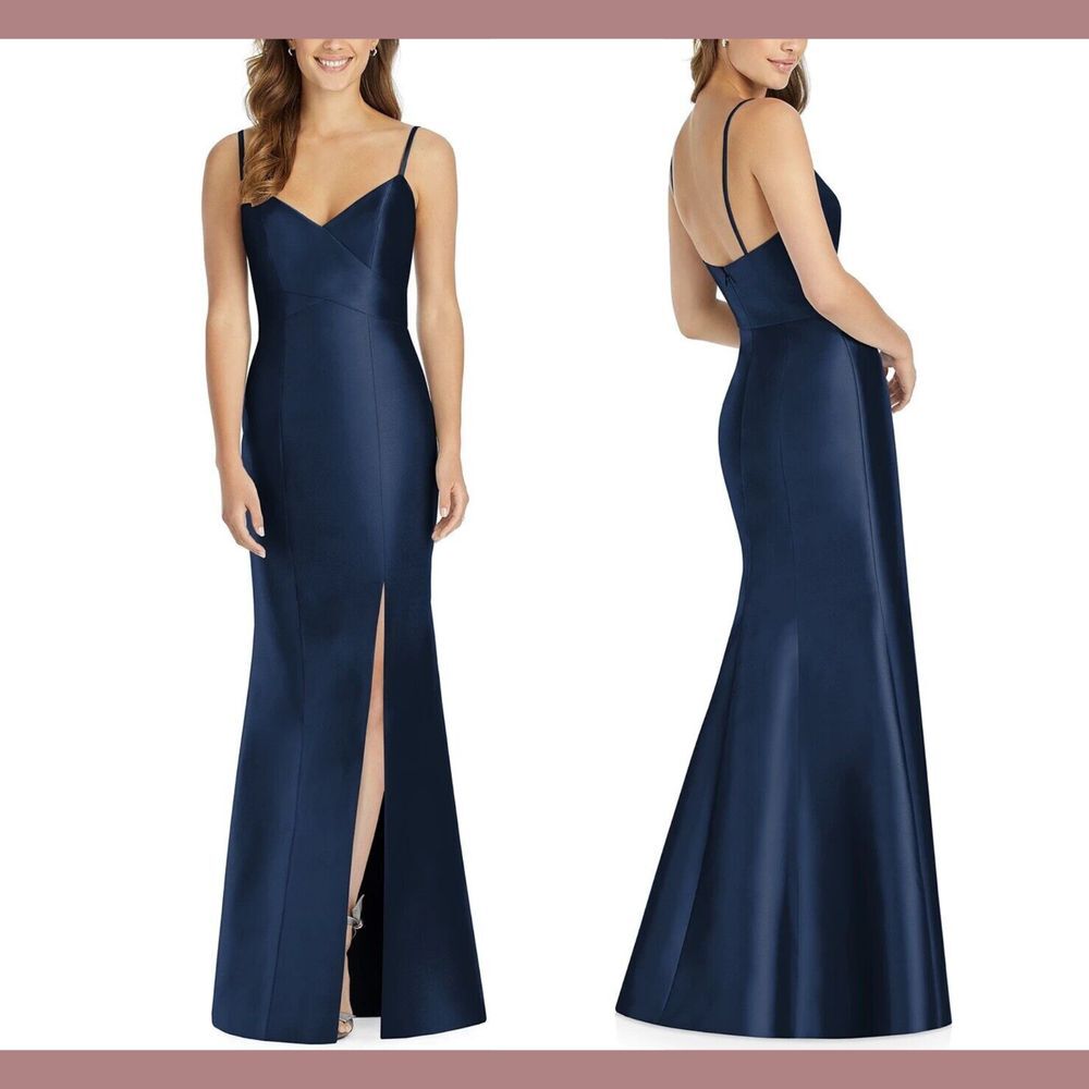 NWT Alfred Sung [ 6 ] Spaghetti Strap Mermaid Maxi Gown D758 Midnight Blue S1202